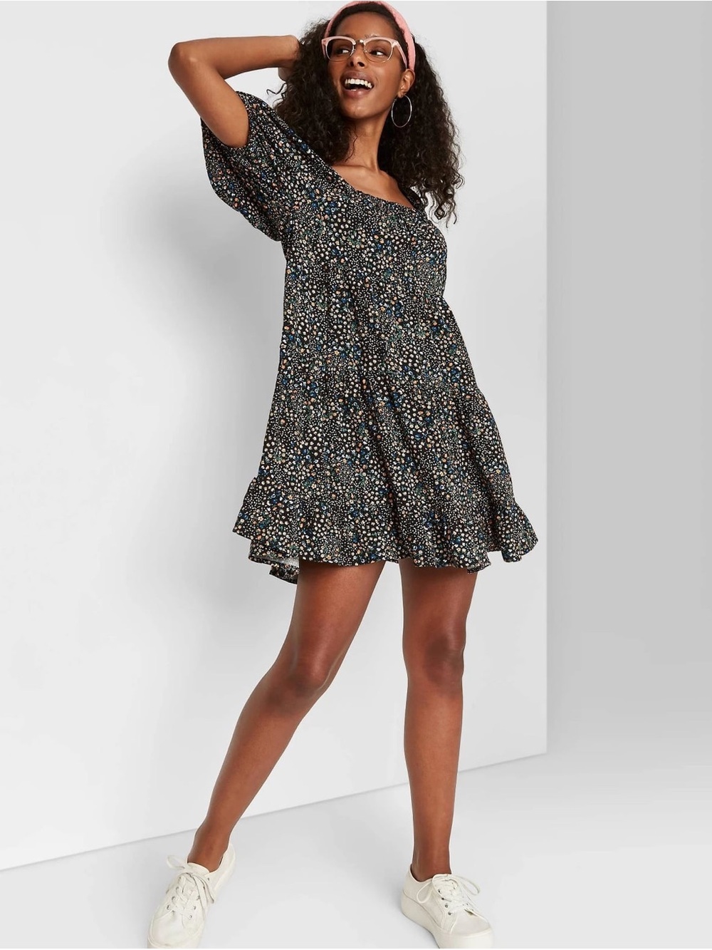 Wild Fable Women's Multi Dress with Puff Sleeves and Floral Pattern - Picture 1 of 6
